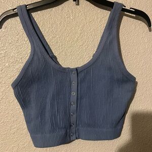 Aerie Blue Ribbed Button-Up Crop Top/Brallete